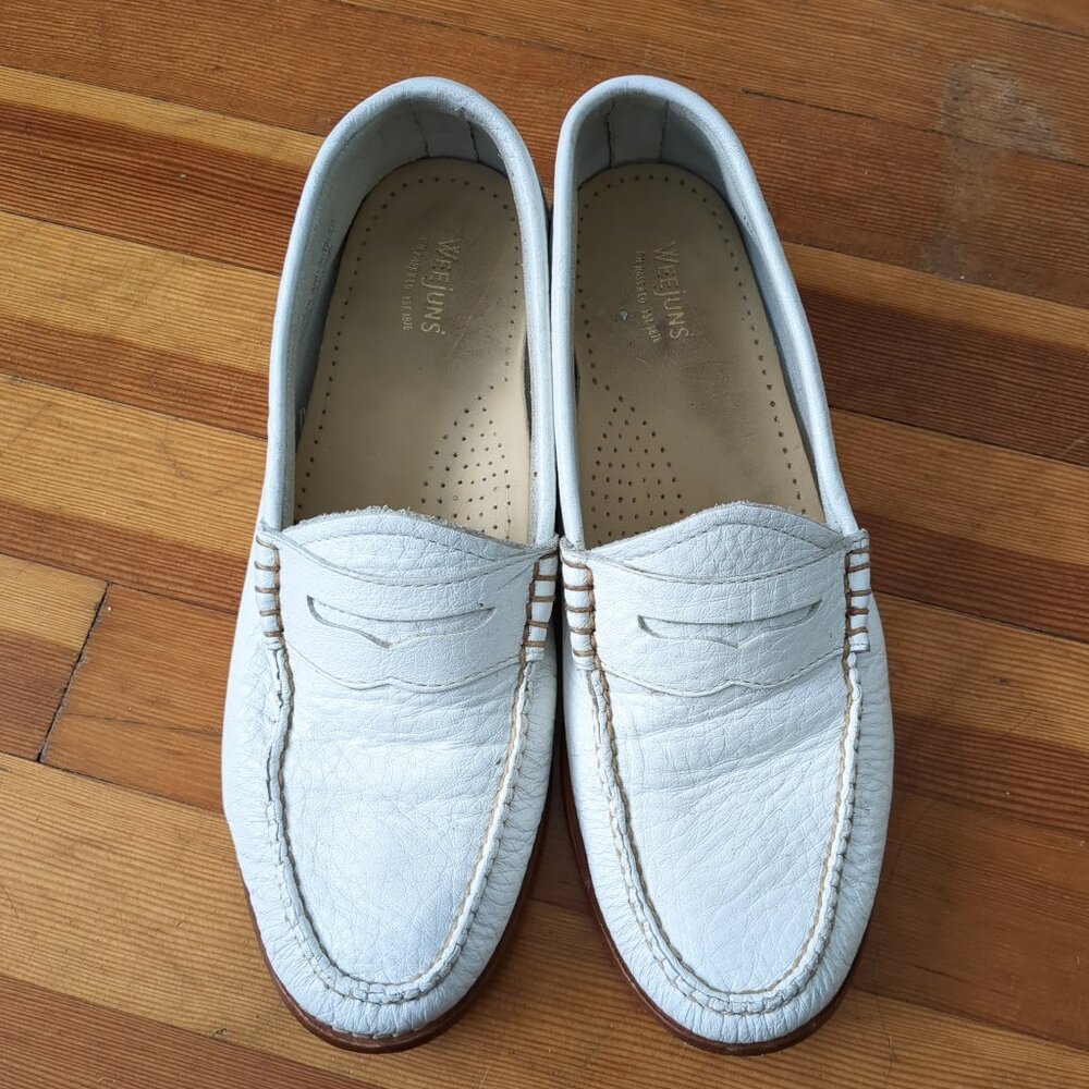 Weejuns White Leather Penny Loafers Comfy Slip On Flats GH Bass